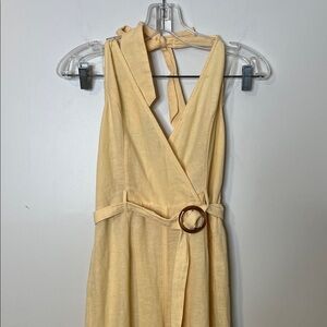 Light Yellow Halter Wrap jumpsuit with Belt and ruching